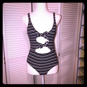 Olivaceous striped cutout body suit